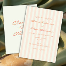 Vintage Retro Minimalist Peach Stripes Wedding 