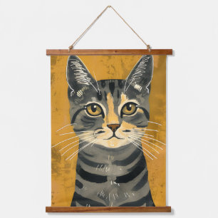 Vintage Retro Minimalist Tabby Cat Portrait Hanging Tapestry