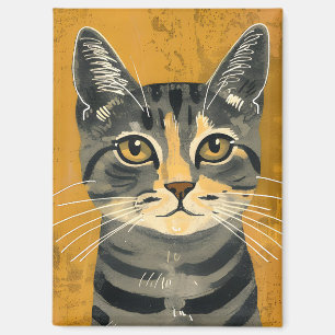 Vintage Retro Minimalist Tabby Cat Portrait Magnet