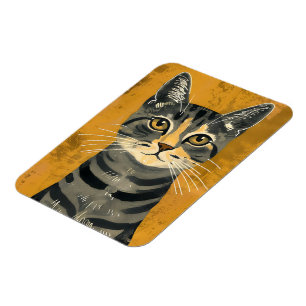 Vintage Retro Minimalist Tabby Cat Portrait Magnet