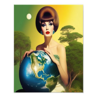 Vintage Retro Mother Earth Poster. Photo Print