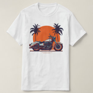 Vintage Retro Motorcycle Sunset Palm Trees Biker  T-Shirt
