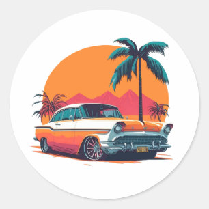 Vintage Retro Muscle Cars Cool Sports Car Classic Round Sticker