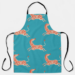 vintage retro neon color Zebra illustration motif Apron