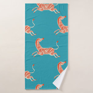 vintage retro neon colour Zebra illustration motif Bath Towel