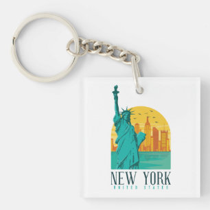 Vintage Retro New York Skyline Key Ring