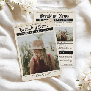 Vintage Retro Newspaper 3 Photos Graduation Announcement
