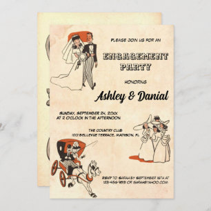 Vintage retro old 50s comic theme Engagement Party Invitation