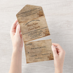 Vintage Retro Old Map Sailboat Classic Wedding All In One Invitation