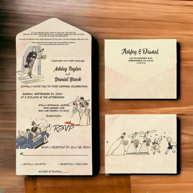 Vintage Retro Old Romantic 50s Comic Book Wedding All In One Invitation ...
