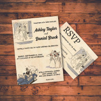 Vintage Retro Old Romantic Comic Rustic Wedding