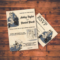 Vintage Retro Old Romantic Comic Stylish Wedding