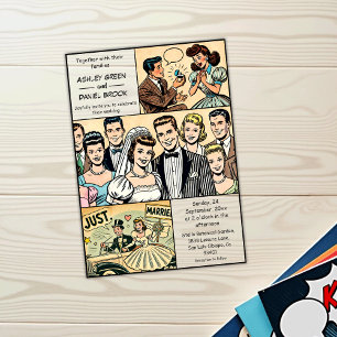 Vintage Retro Old Romantic Couple Comic Wedding Acrylic Invitations