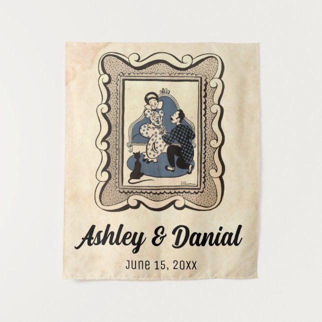 Vintage Retro Old Romantic Proposal Rustic Wedding Tapestry (Front)