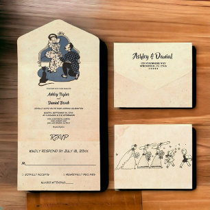 Vintage Retro Old Rustic Couple Romantic Wedding All In One Invitation