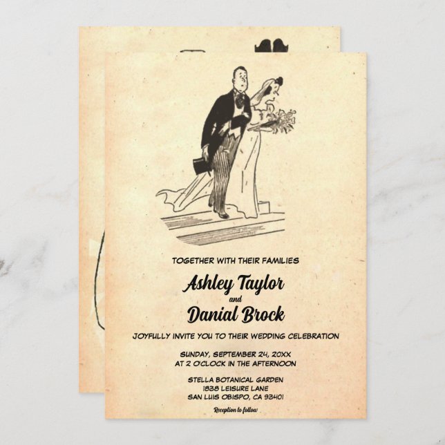 Vintage Retro Old Stylish Rustic Modern Wedding Invitation (Front/Back)