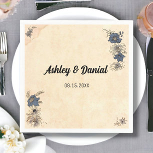Vintage Retro Old Watercolor Floral Rustic Wedding Napkin