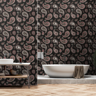 Vintage Retro Olive Green Pink Paisley Pattern Wallpaper