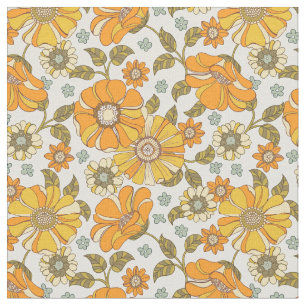 Vintage Retro Orange Floral Pattern Fabric