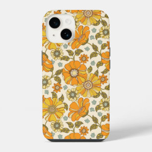 Vintage Retro Orange Floral Pattern iPhone 14 Case