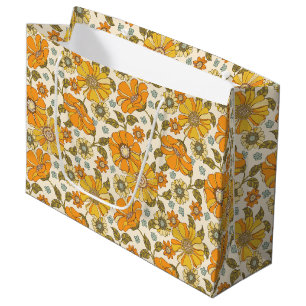 Vintage Retro Orange Floral Pattern Large Gift Bag