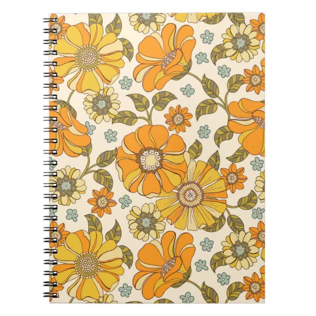 Notebook Patterns Retro Vintage Retro Orange Floral Pattern Notebook | Zazzle
