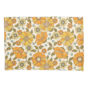 Vintage Retro Orange Floral Pattern Pillowcase