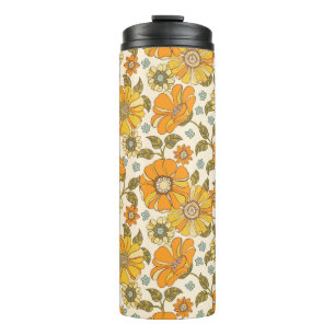 Vintage Retro Orange Floral Pattern Thermal Tumbler