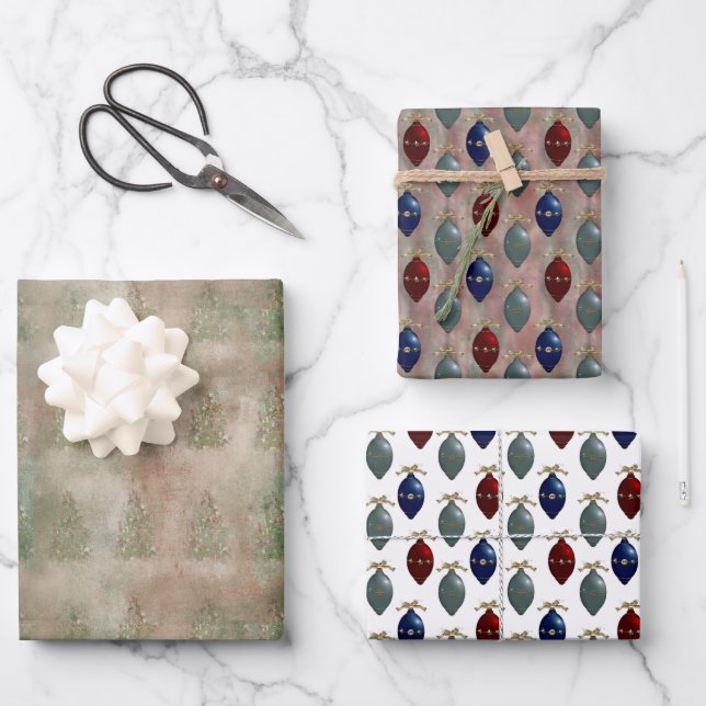 Vintage Retro Ornaments Tree Wrapping Paper Sheet (Front)