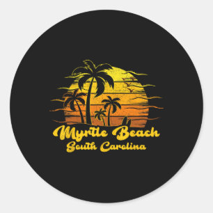 Vintage Retro Palm Tree Sunset South Carolina Myrt Classic Round Sticker