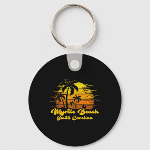Vintage Retro Palm Tree Sunset South Carolina Myrt Key Ring