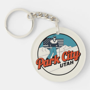 Vintage Retro Park City Utah Mountain gifts Key Ring