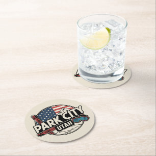 Vintage Retro Park City Utah Mountain gifts Round Paper Coaster
