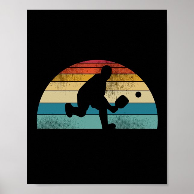 Vintage Retro Pickleball Sunset Poster (Front)