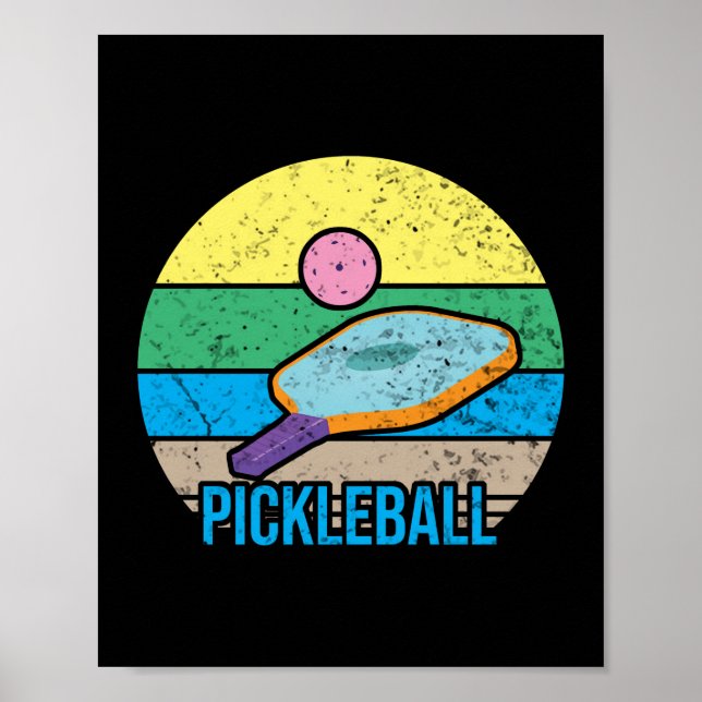 Vintage Retro Pickleball Sunset Poster (Front)