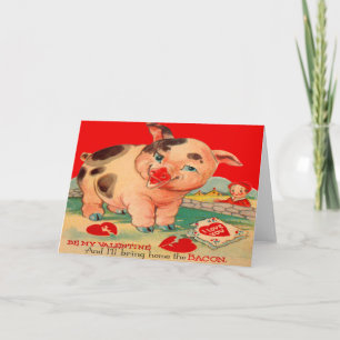 Vintage Retro Pig Bacon Valentine Card