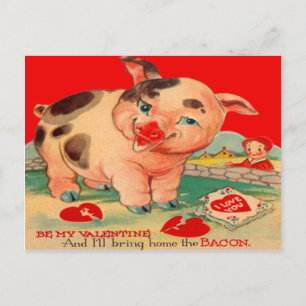 Vintage Retro Pig Bacon Valentine Card
