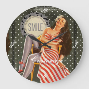 Vintage Retro Pin-up Illustration Thunder_Cove Large Clock
