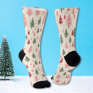 Vintage Retro Pink Christmas Tree Holiday Socks