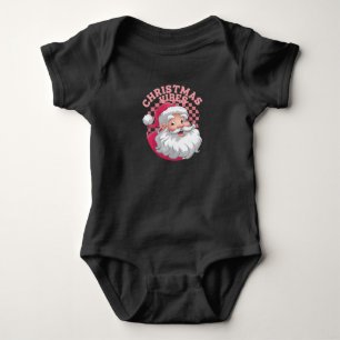 Vintage Retro Pink Santa Christmas Baby Bodysuit