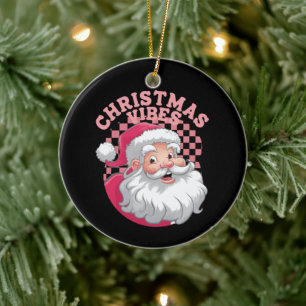 Vintage Retro Pink Santa Christmas Ceramic Ornament
