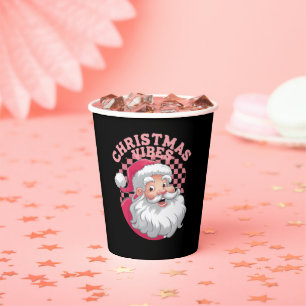 Vintage Retro Pink Santa Christmas Paper Cups