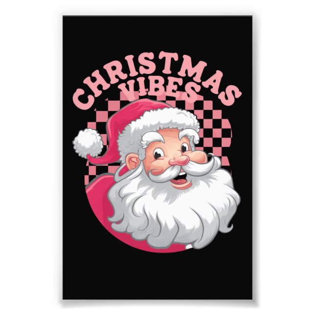 Vintage Retro Pink Santa Christmas Photo Print (Front)