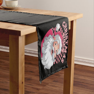 Vintage Retro Pink Santa Christmas Short Table Runner