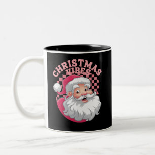 Vintage Retro Pink Santa Christmas Two-Tone Coffee Mug