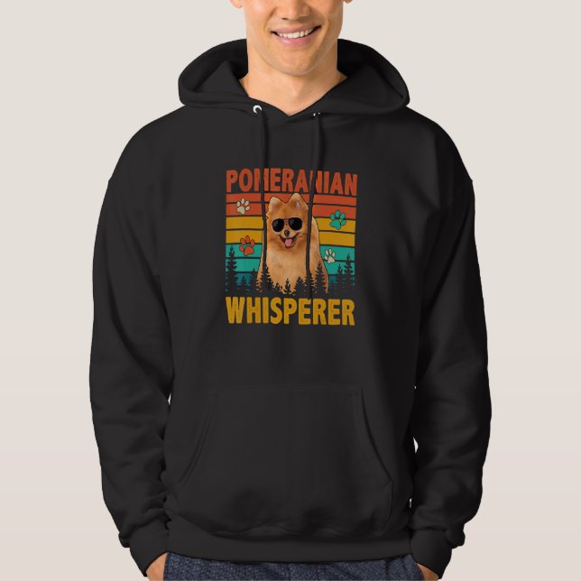 Vintage Retro Pomeranian Whisperer Funny Dog Sungl Hoodie (Front)