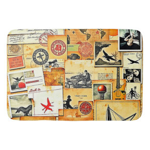 Vintage Retro Postcard Mix Bath Mat