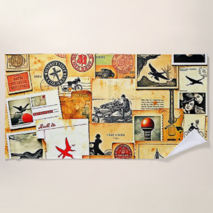 Vintage Retro Postcard Mix Beach Towel
