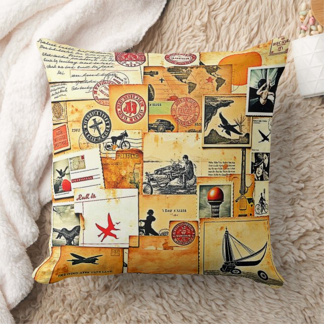Vintage Retro Postcard Mix Cushion (Blanket)