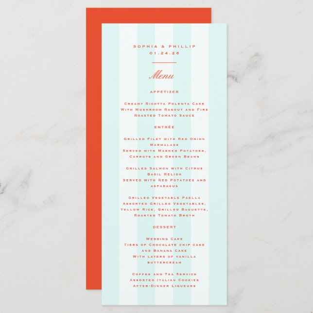 Vintage Retro Preppy Stripes Wedding Menu (Front/Back)